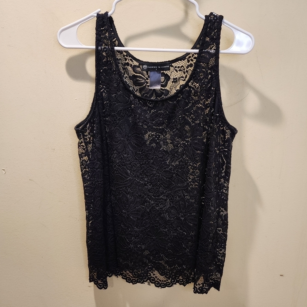 FASHION TO FIGURE Black Lace Tank Top Size 1